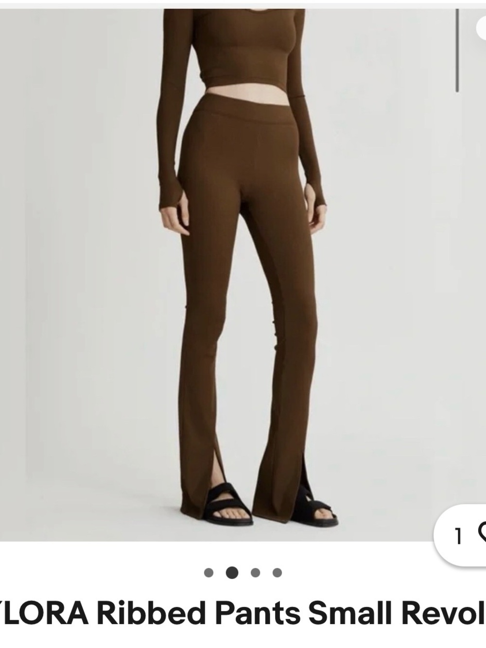 NYLORA Brown Ribbed High-Waist Flare Pants with Front Slits